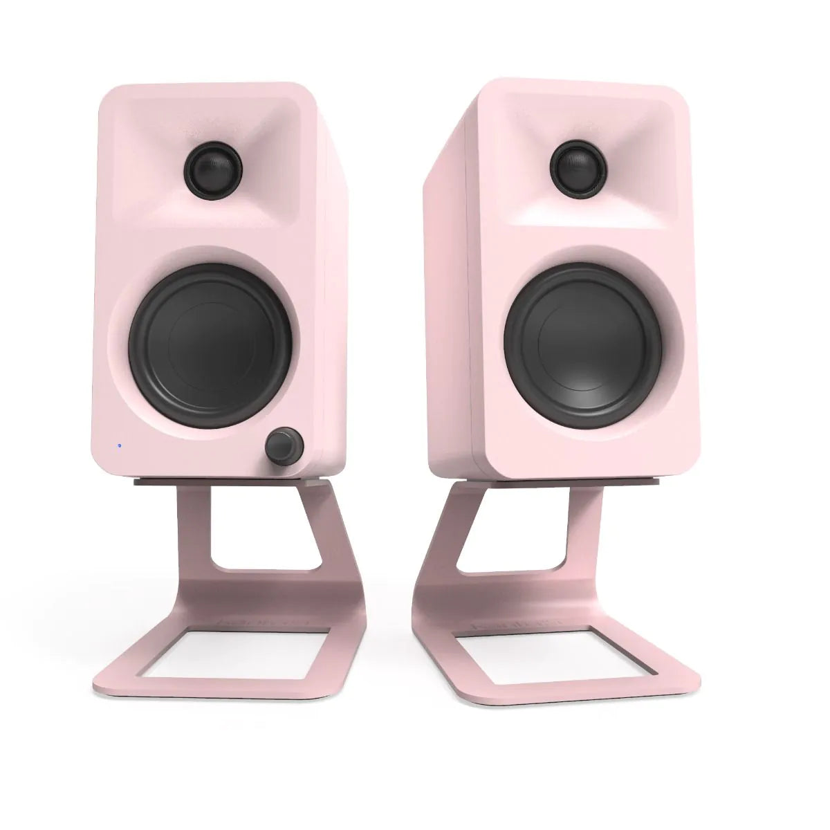 Kanto ORA 100W Powered Reference Desktop Speakers with Bluetooth & SE2 Speaker Stands Package Pink