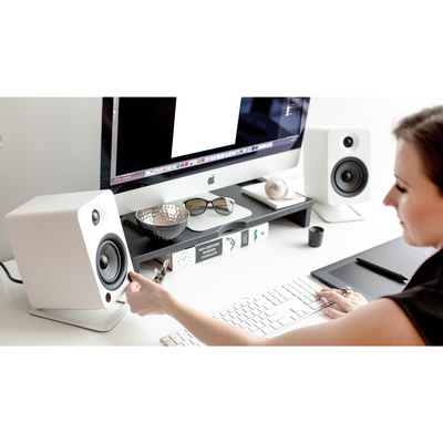 Kanto ORA4 140W Powered Reference Desktop Speakers with Bluetooth & S4 Tilted Speaker Stands White