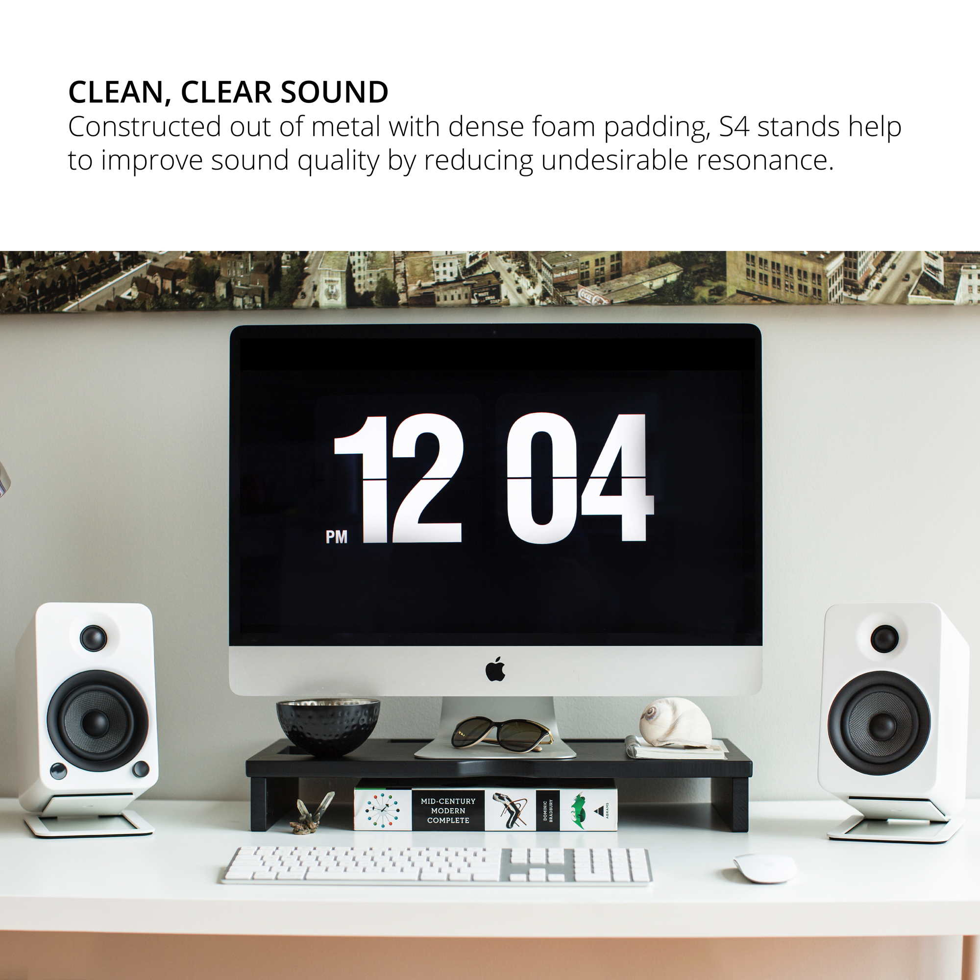 Kanto ORA4 140W Powered Reference Desktop Speakers with Bluetooth & S4 Tilted Speaker Stands White