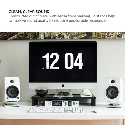 Kanto ORA4 140W Powered Reference Desktop Speakers with Bluetooth & S4 Tilted Speaker Stands White