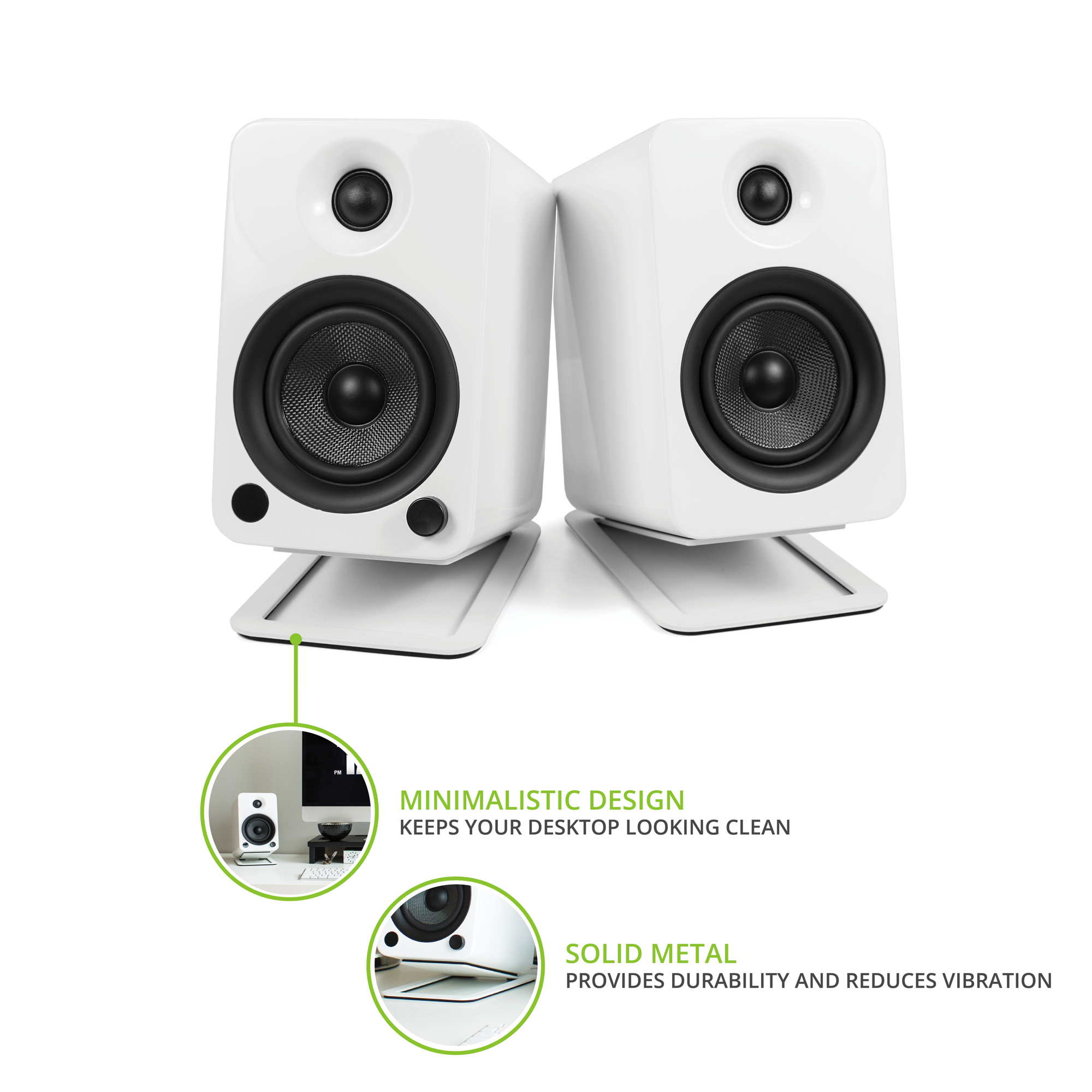 Kanto ORA4 140W Powered Reference Desktop Speakers with Bluetooth & S4 Tilted Speaker Stands White