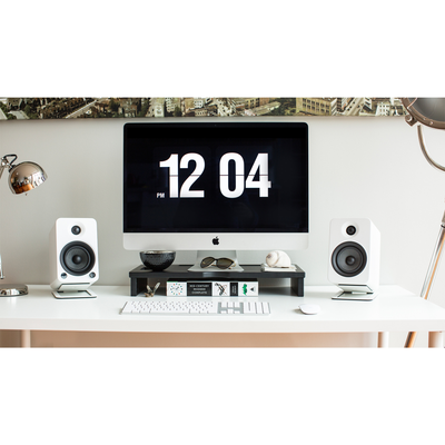 Kanto ORA4 140W Powered Reference Desktop Speakers with Bluetooth & S4 Tilted Speaker Stands White