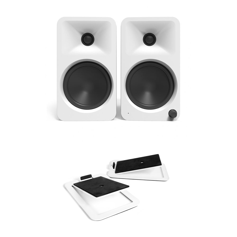 Kanto ORA4 140W Powered Reference Desktop Speakers with Bluetooth & S4 Tilted Speaker Stands White