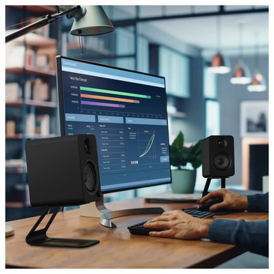 Kanto ORA4 140W Powered Reference Desktop Speakers with Bluetooth & SE4 Elevated Speaker Stands Black