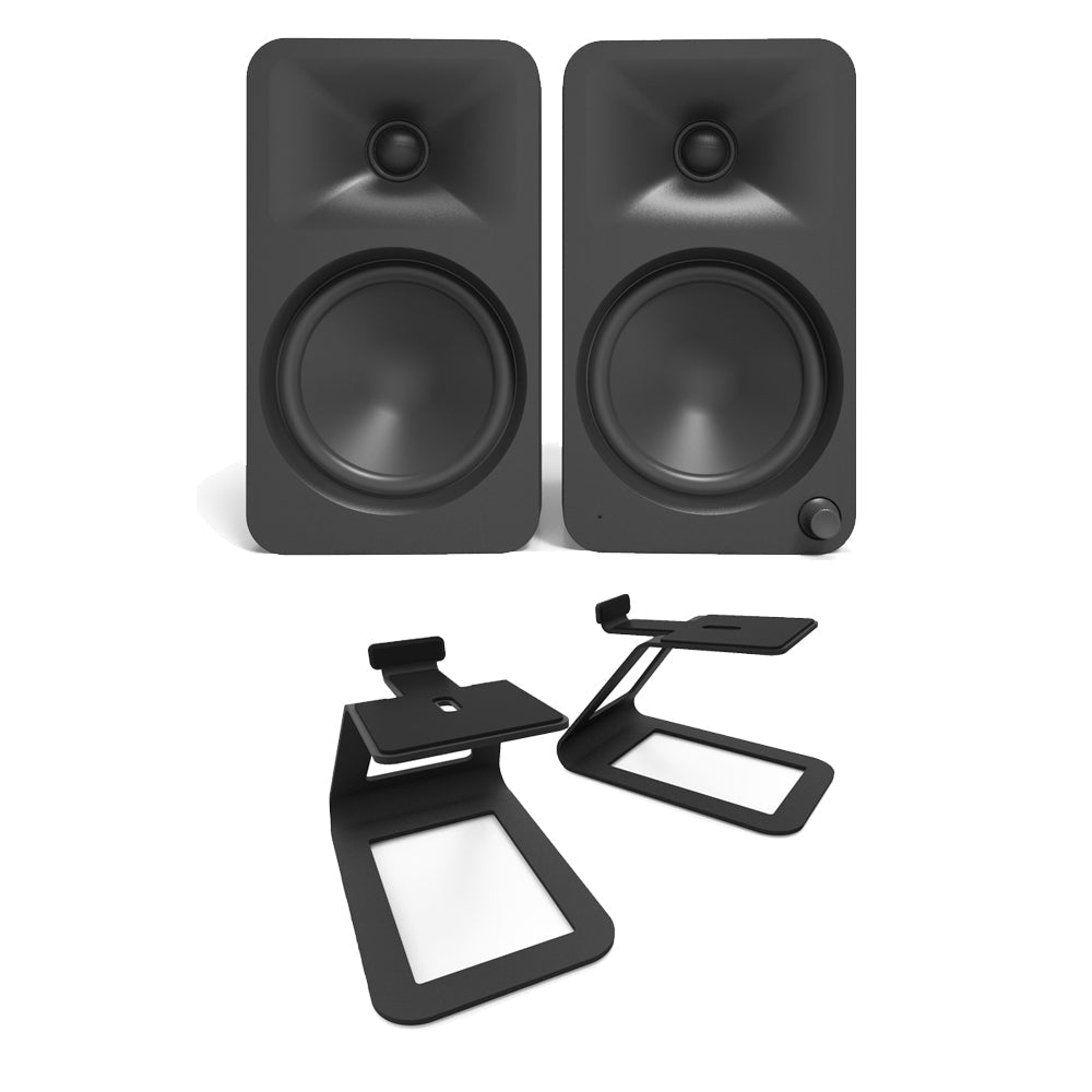 Kanto ORA4 140W Powered Reference Desktop Speakers with Bluetooth & SE4 Elevated Speaker Stands Black