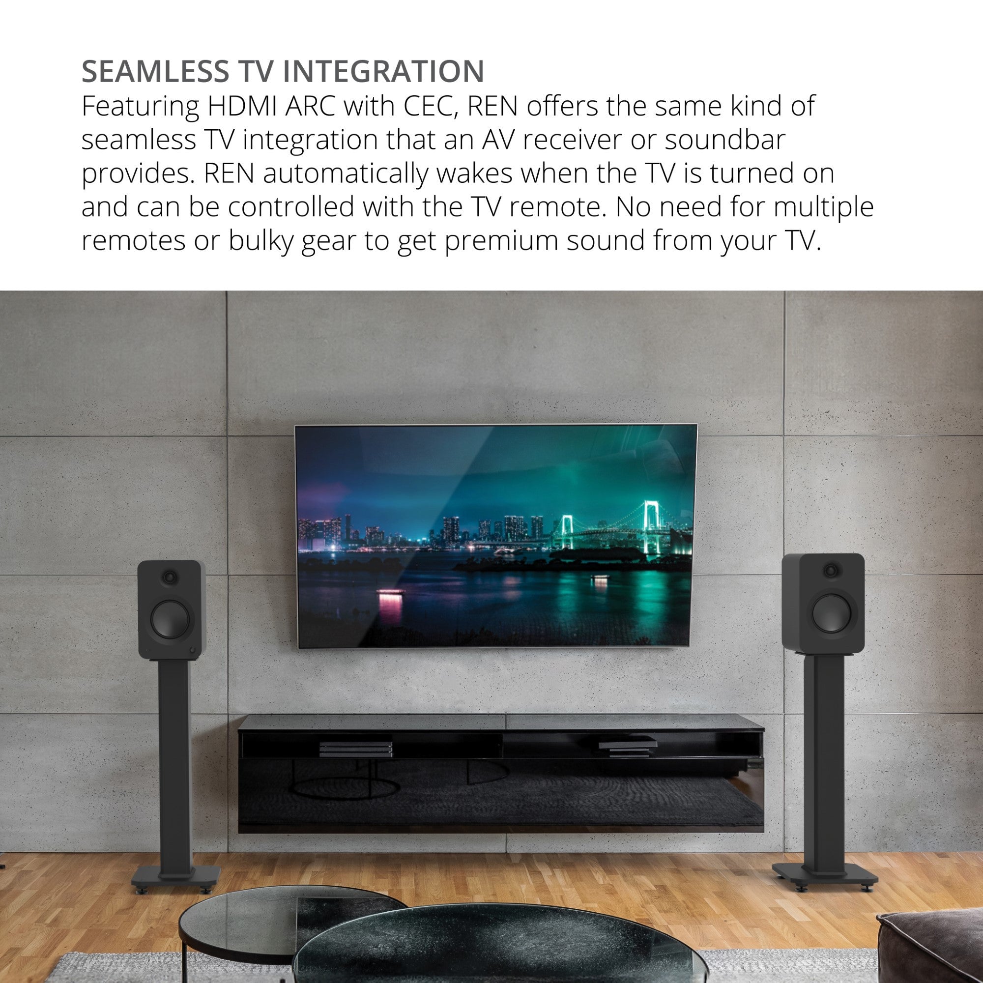 Kanto REN 200W Powered Bookshelf Speakers Pair with HDMI ARC USB-C and Bluetooth 5.3 - Matte Black