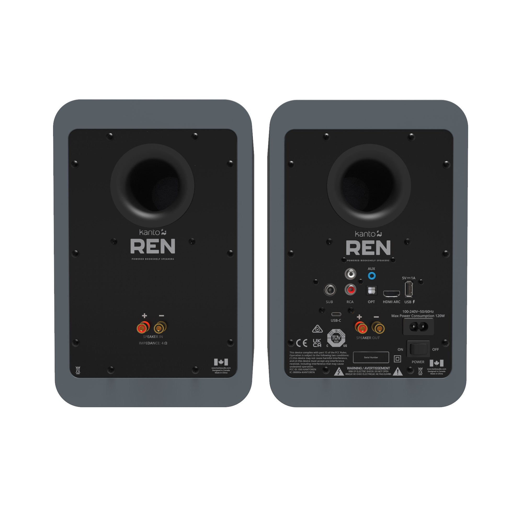 Kanto REN 200W Powered Bookshelf Speakers Pair with HDMI ARC USB-C and Bluetooth 5.3 - Matte Grey
