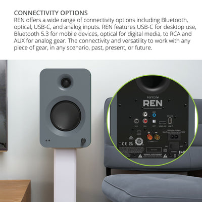 Kanto REN 200W Powered Bookshelf Speakers Pair with HDMI ARC USB-C and Bluetooth 5.3 - Matte Grey