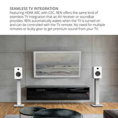 Kanto REN 200W Powered Bookshelf Speakers Pair with HDMI ARC USB-C and Bluetooth 5.3 - Matte White