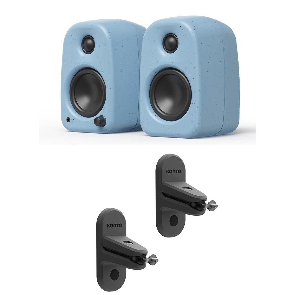 Kanto UKI 100W Bluetooth Desktop Speakers With SPW3 Universal Speaker Wall Mount Blue