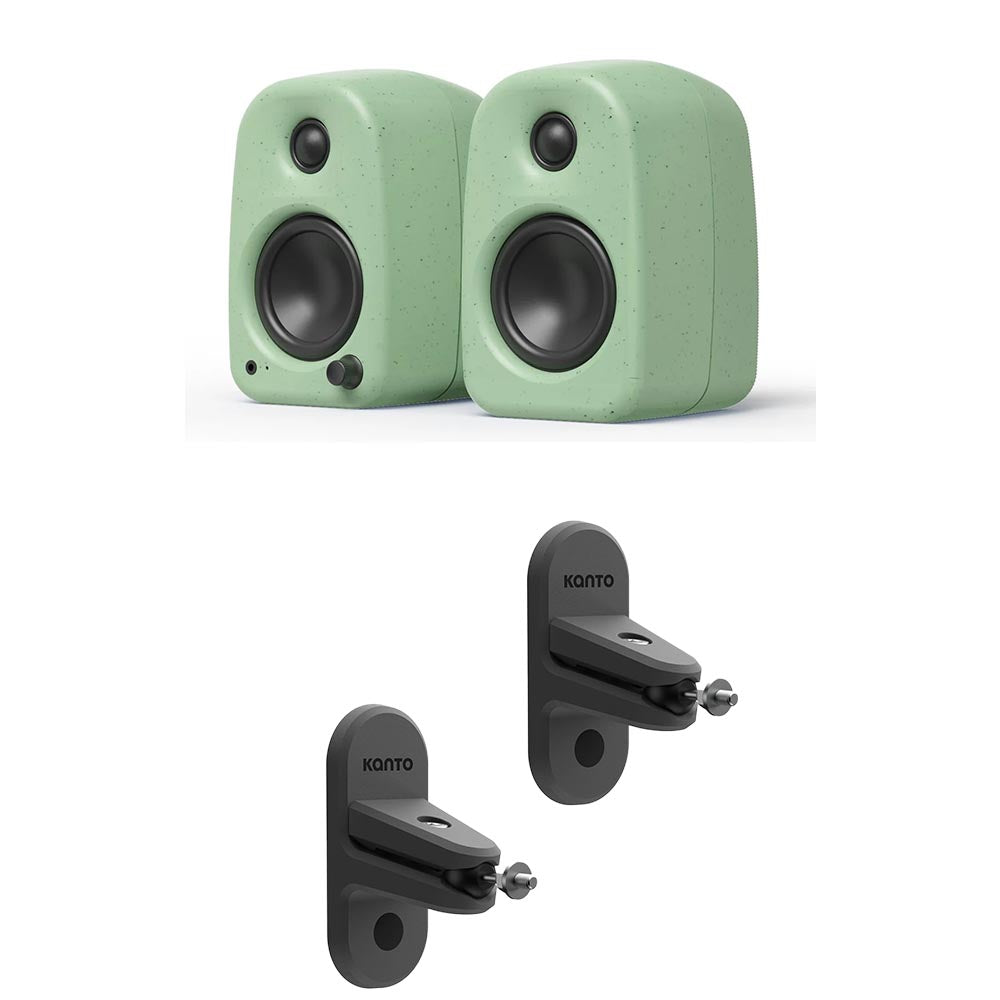 Kanto UKI 100W Bluetooth Desktop Speakers With SPW3 Universal Speaker Wall Mount Green