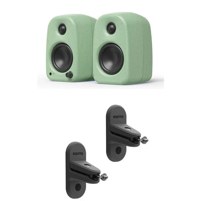 Kanto UKI 100W Bluetooth Desktop Speakers With SPW3 Universal Speaker Wall Mount Green
