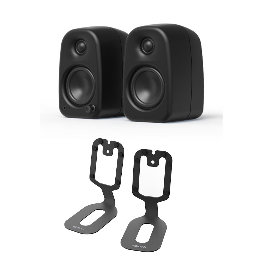Kanto UKI 100W Bluetooth Speakers with Kanto SU2 Desktop Speaker Stands Black