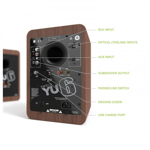 Kanto YU6 Powered Bookshelf Speakers With Bluetooth Walnut