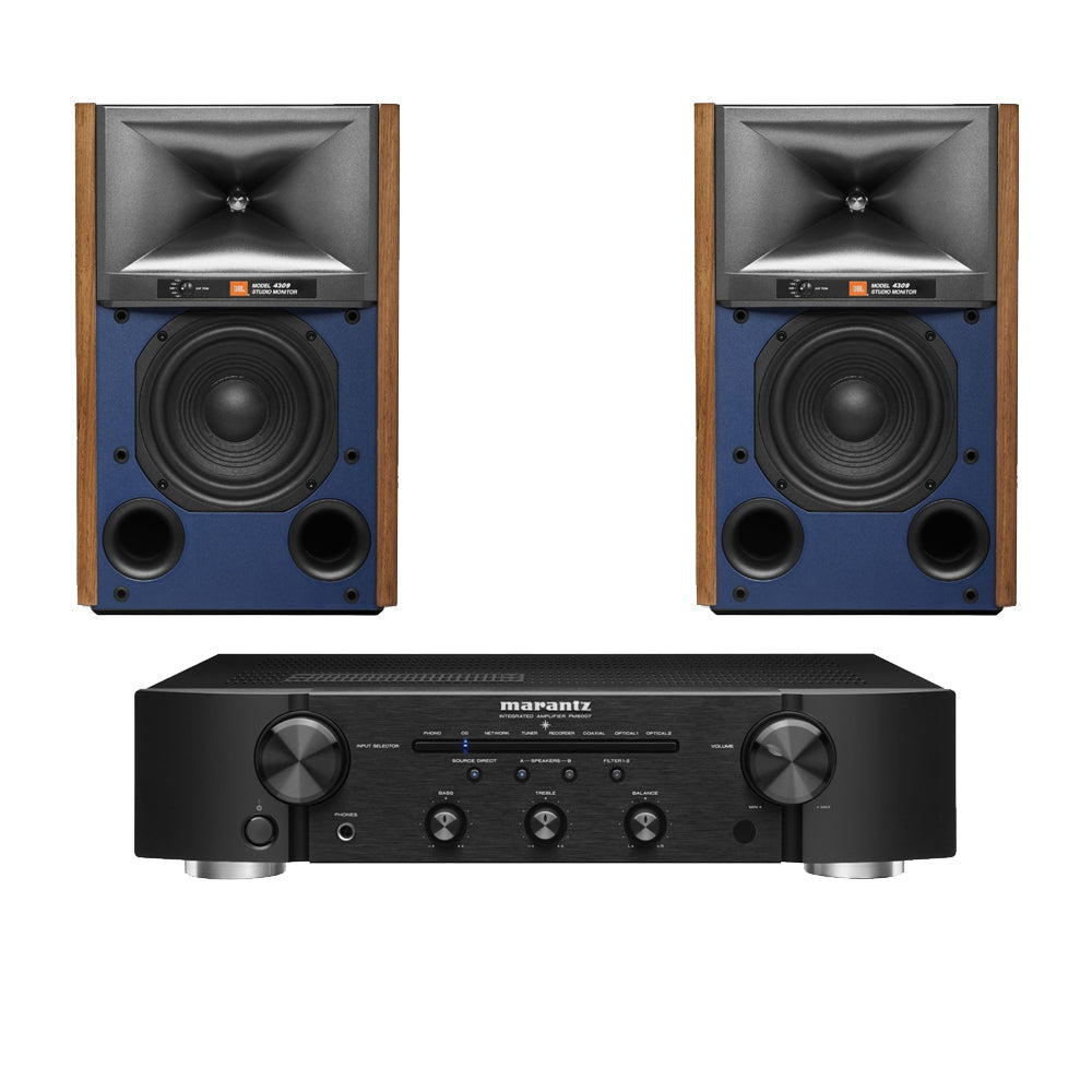 Marantz PM6007 Integrated Amplifier Black with JBL 4309 Studio Monitor Bookshelf Speakers Walnut Pair