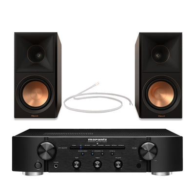 Marantz PM6007 Integrated Amplifier Black with Klipsch RP-600M II Bookshelf Speakers Pair Walnut HiFi Package