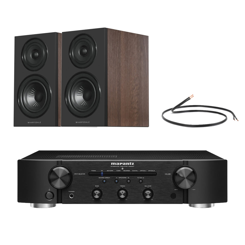 Marantz PM6007 Integrated Amplifier Black with Wharfedale Diamond 12.1i Bookshelf Speakers Walnut Pair HiFi Package