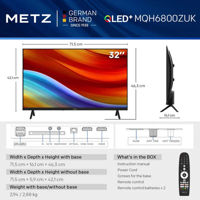 Metz 32MQH6800ZUK 32 Inch HD Smart QLED TV with Freely Power By TiVo