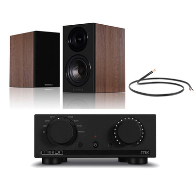 Mission 778X Integrated Amplifier Black with Wharfedale Diamond 12.2i Bookshelf Speakers Walnut Pair Hifi Package