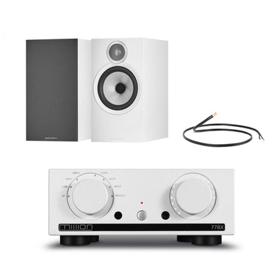 Mission 778X Integrated Amplifier Silver with Bowers & Wilkins 606 S3 Standmount Speakers White Pair