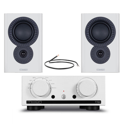Mission 778X Integrated Amplifier Silver with LX-2 MKII Bookshelf Speakers White Pair HiFi Package
