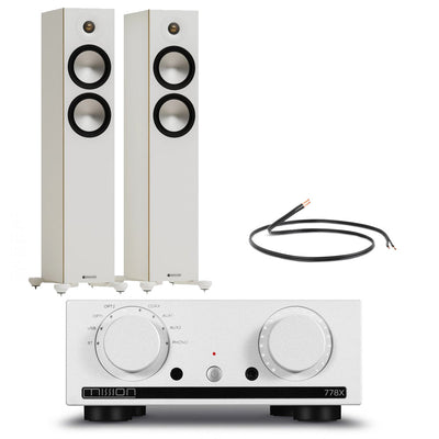 Mission 778X Integrated Amplifier Silver with Monitor Audio Bronze 300 7G Floorstanding Speakers White Pair HiFi Package