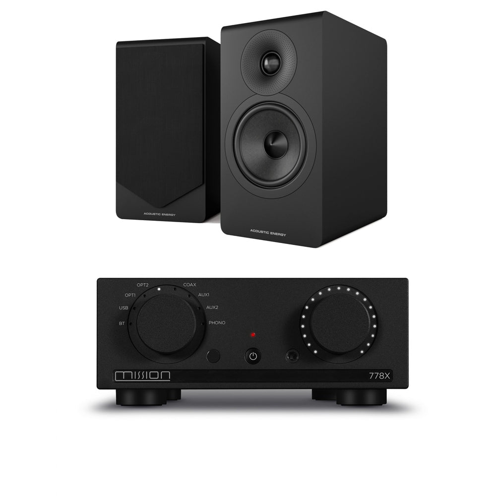 Mission 778X Integrated Amplifier with Acoustic Energy AE300 MK2 Bookshelf Speakers - Black