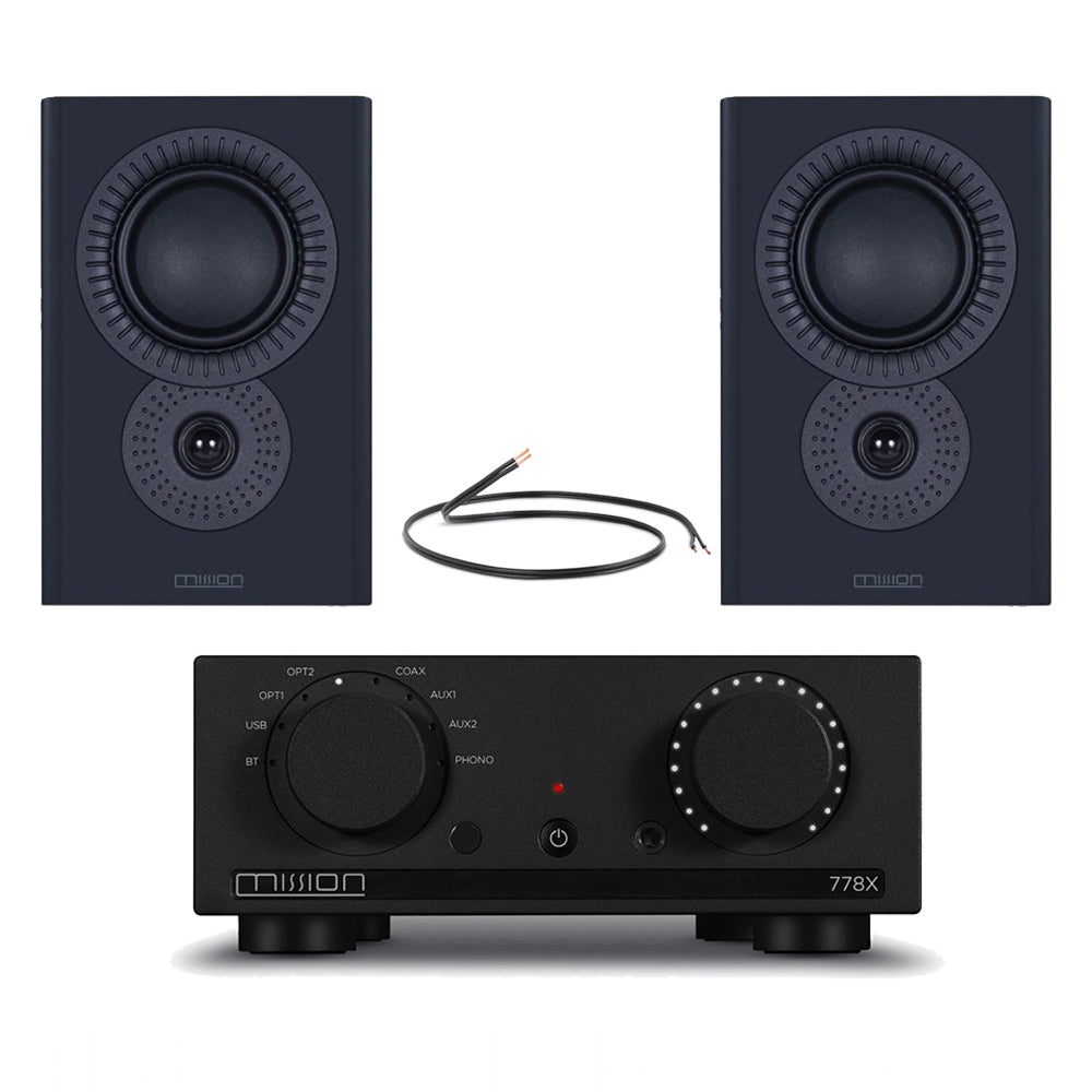 Mission 778X Integrated Amplifier with LX-2 MKII Bookshelf Speakers Pair HiFi Package - Black
