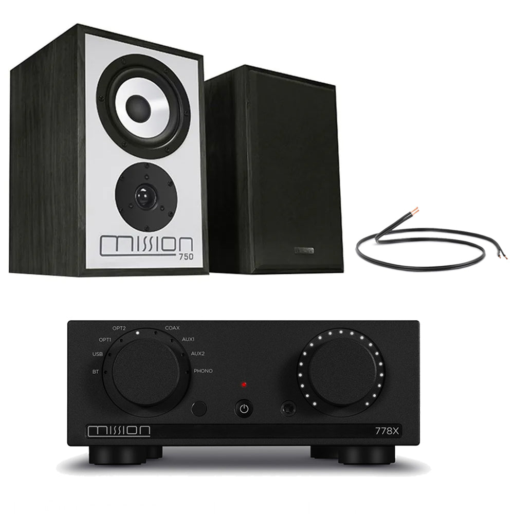 Mission 778X Integrated Amplifier with Mission 750 Bookshelf Speakers Pair HiFi Package - Black