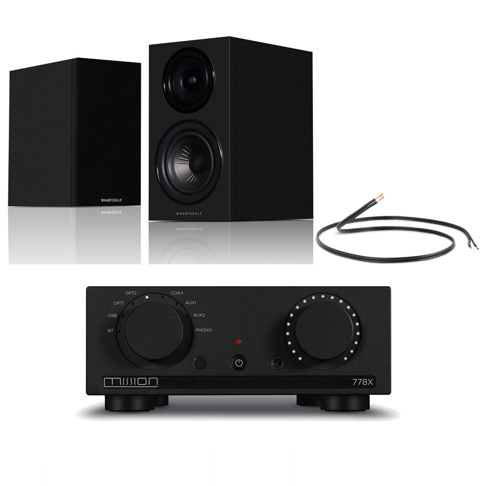Mission 778X Integrated Amplifier with Wharfedale Diamond 12.2i Bookshelf Speakers Pair Hifi Package - Black