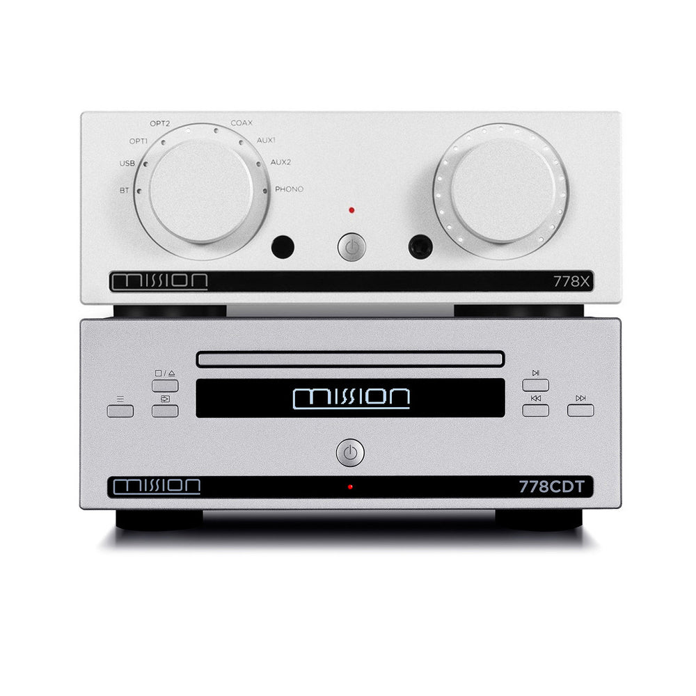 Mission 778X Stereo Amplifier and 778CDT CD Transport HiFi Bundle - Silver