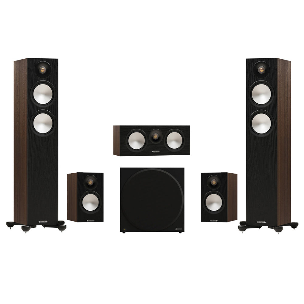 Monitor Audio Bronze 300 7G 5.1 Floorstanding & Bronze 50 Bookshelf Speaker Bundle – Walnut