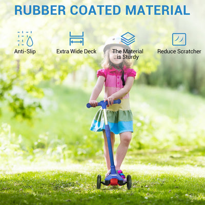 Garvee Kids 3 Wheel Kick Scooter for Boys & Girls Ages 3-10, Adjustable Handlebar, Lightweight Aluminum, Non-Slip Deck, Pink, Outdoor Play - Blue