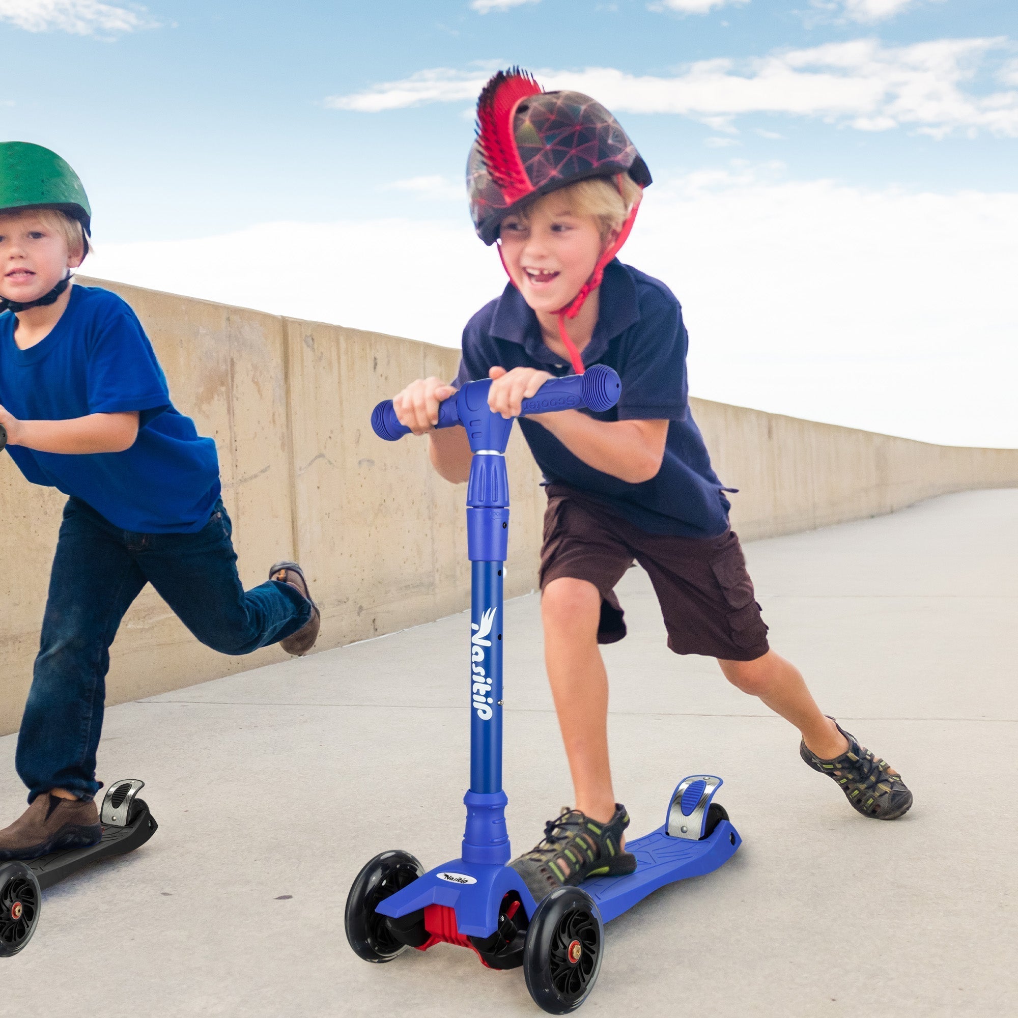 Garvee Kids 3 Wheel Kick Scooter for Boys & Girls Ages 3-10, Adjustable Handlebar, Lightweight Aluminum, Non-Slip Deck, Pink, Outdoor Play - Blue