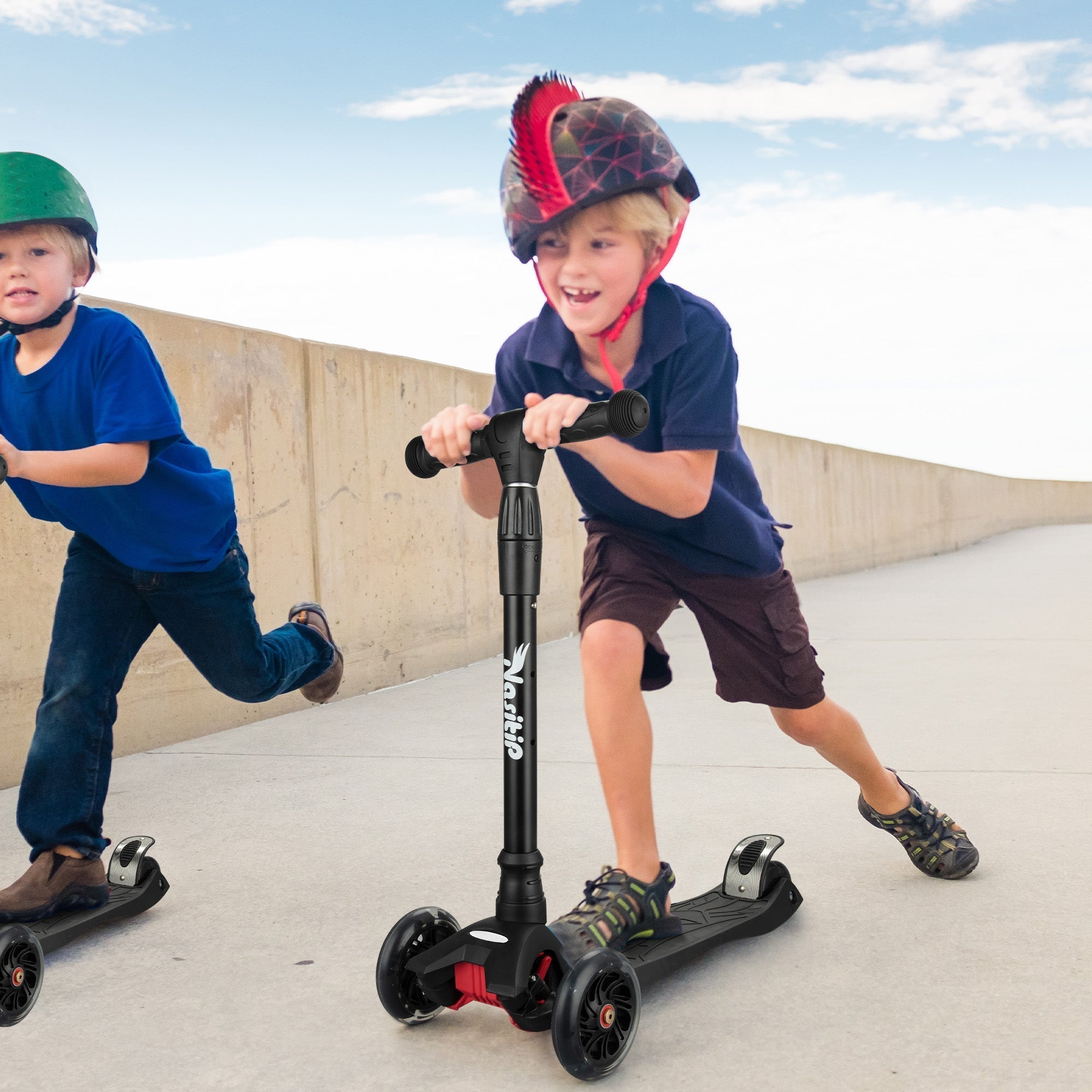 Garvee Kids 3 Wheel Kick Scooter for Boys & Girls Ages 3-10, Adjustable Handlebar, Lightweight Aluminum, Non-Slip Deck, Pink, Outdoor Play - Black