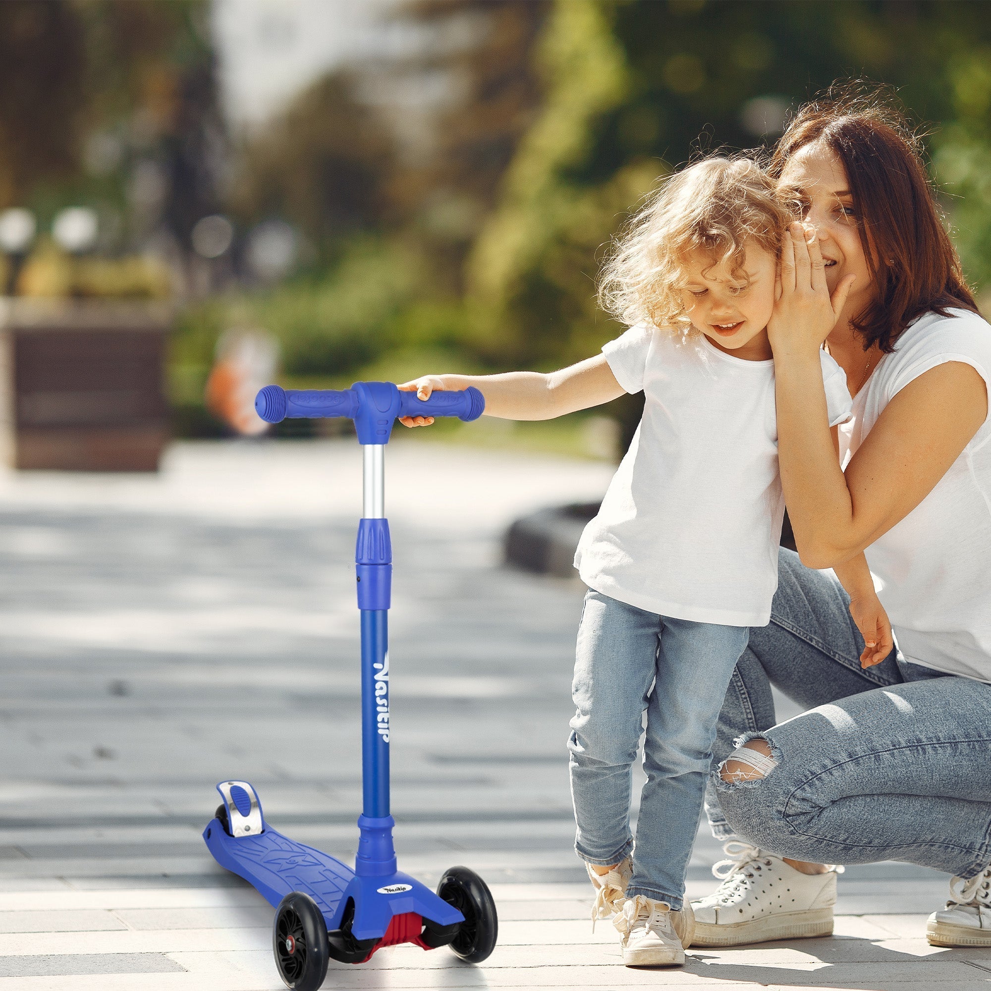 Garvee Kids 3 Wheel Kick Scooter for Boys & Girls Ages 3-10, Adjustable Handlebar, Lightweight Aluminum, Non-Slip Deck, Pink, Outdoor Play - Blue