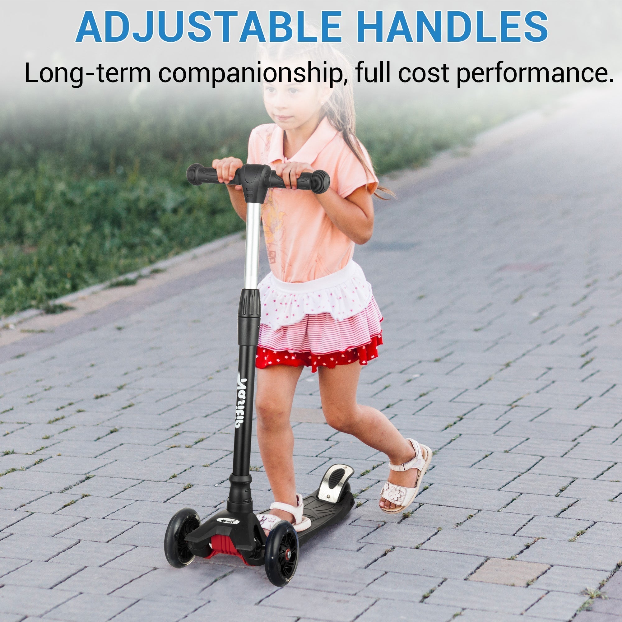 Garvee Kids 3 Wheel Kick Scooter for Boys & Girls Ages 3-10, Adjustable Handlebar, Lightweight Aluminum, Non-Slip Deck, Pink, Outdoor Play - Black