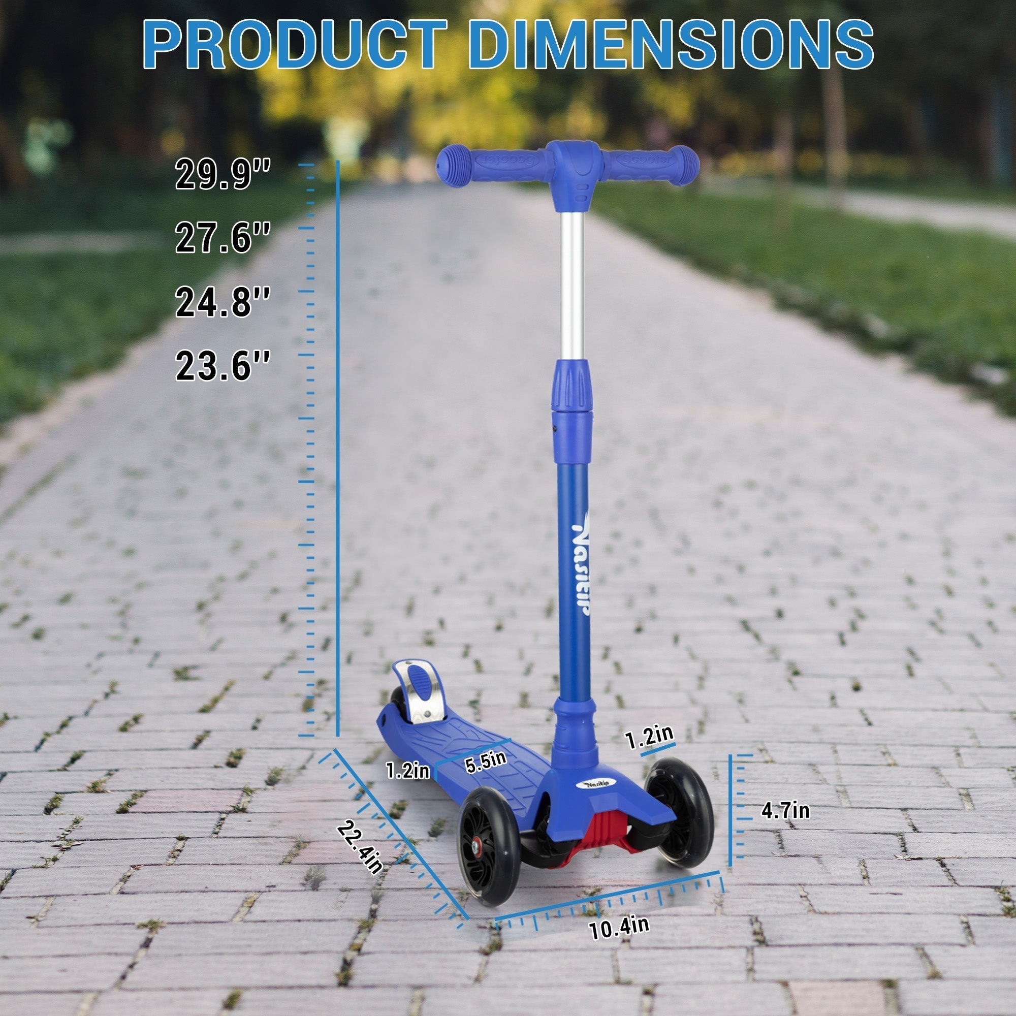 Garvee Kids 3 Wheel Kick Scooter for Boys & Girls Ages 3-10, Adjustable Handlebar, Lightweight Aluminum, Non-Slip Deck, Pink, Outdoor Play - Blue