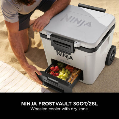 Ninja FB230UKWH FrostVault 30QT 28L Wheeled Cooler with Dry Zone Cloud White