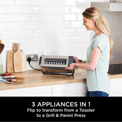 Ninja ST202UK 3-in-1 2 Slice Toaster - Grill and Panini Press - Stainless Steel