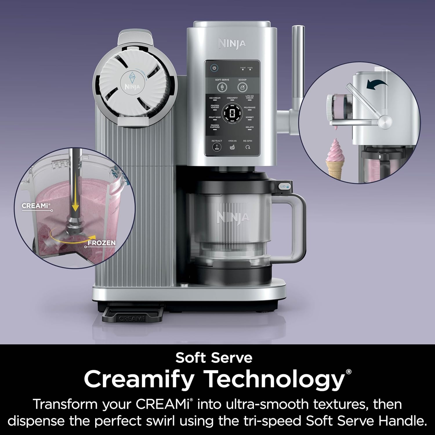 Ninja Swirl by CREAMi 13 in 1 Soft Serve and Ice Cream Maker NC701UK - Platinum Silver