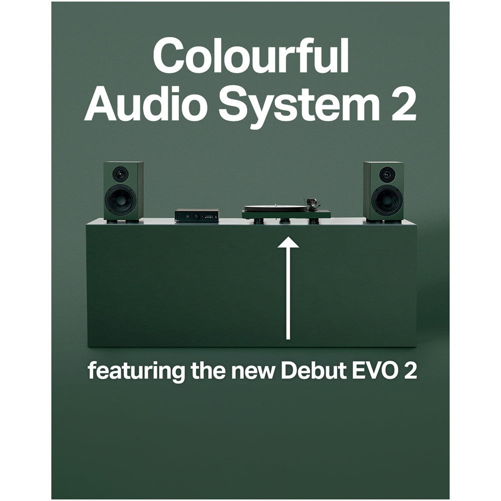 Pro-Ject Colourful Audio System 2 with Debut EVO 2 Turntable MaiA S3 Amplifier and Speaker Box 5 S2 Speakers - Satin Fir Green