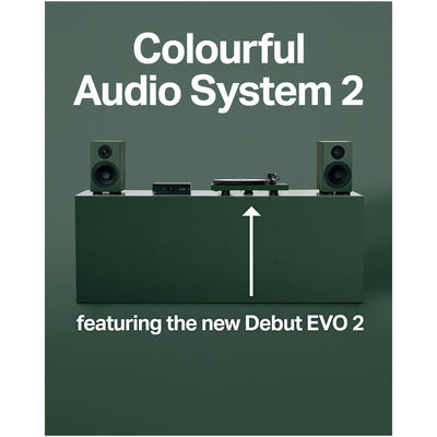 Pro-Ject Colourful Audio System 2 with Debut EVO 2 Turntable MaiA S3 Amplifier and Speaker Box 5 S2 Speakers - Satin Fir Green