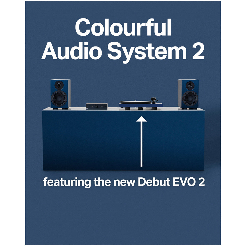 Pro-Ject Colourful Audio System 2 with Debut EVO 2 Turntable MaiA S3 Amplifier and Speaker Box 5 S2 Speakers - Satin Steel Blue