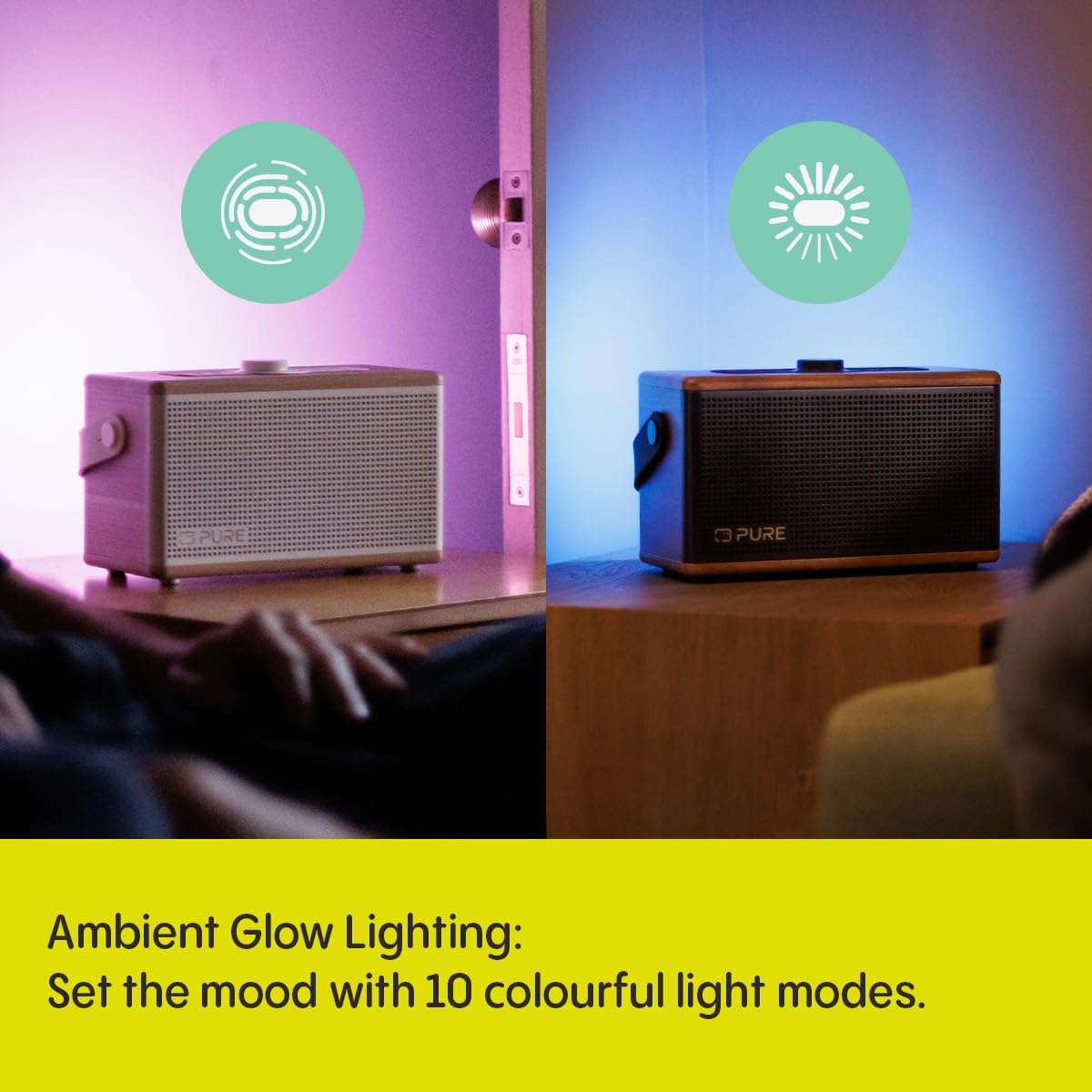 Pure Classic Aura Portable Bluetooth Speaker with Ambient Lighting - Coffee Brown Walnut