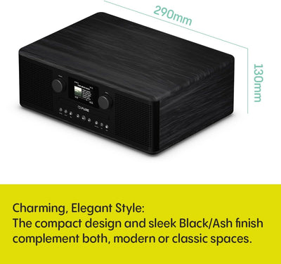 Pure Classic C-D6i All in One Internet Radio with DAB+ FM Bluetooth CD Player Stereo Sound System Black