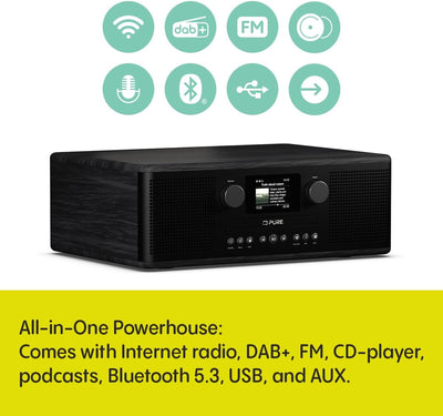Pure Classic C-D6i All in One Internet Radio with DAB+ FM Bluetooth CD Player Stereo Sound System Black