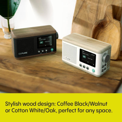 Pure Classic Mini Dab+ FM The Charming Portable Bluetooth Digital Radio - Cotton White Oak
