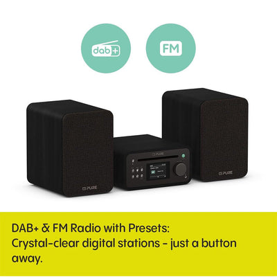 Pure Classic Stereo Mini DAB DAB+ FM Radio with Bluetooth CD Player Micro Stereo System Black