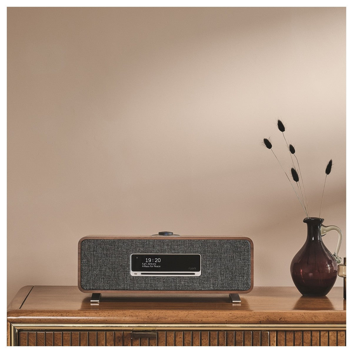 Ruark R3S Music System in Rich Walnut Veneer with Slate Grey Fabric Grille